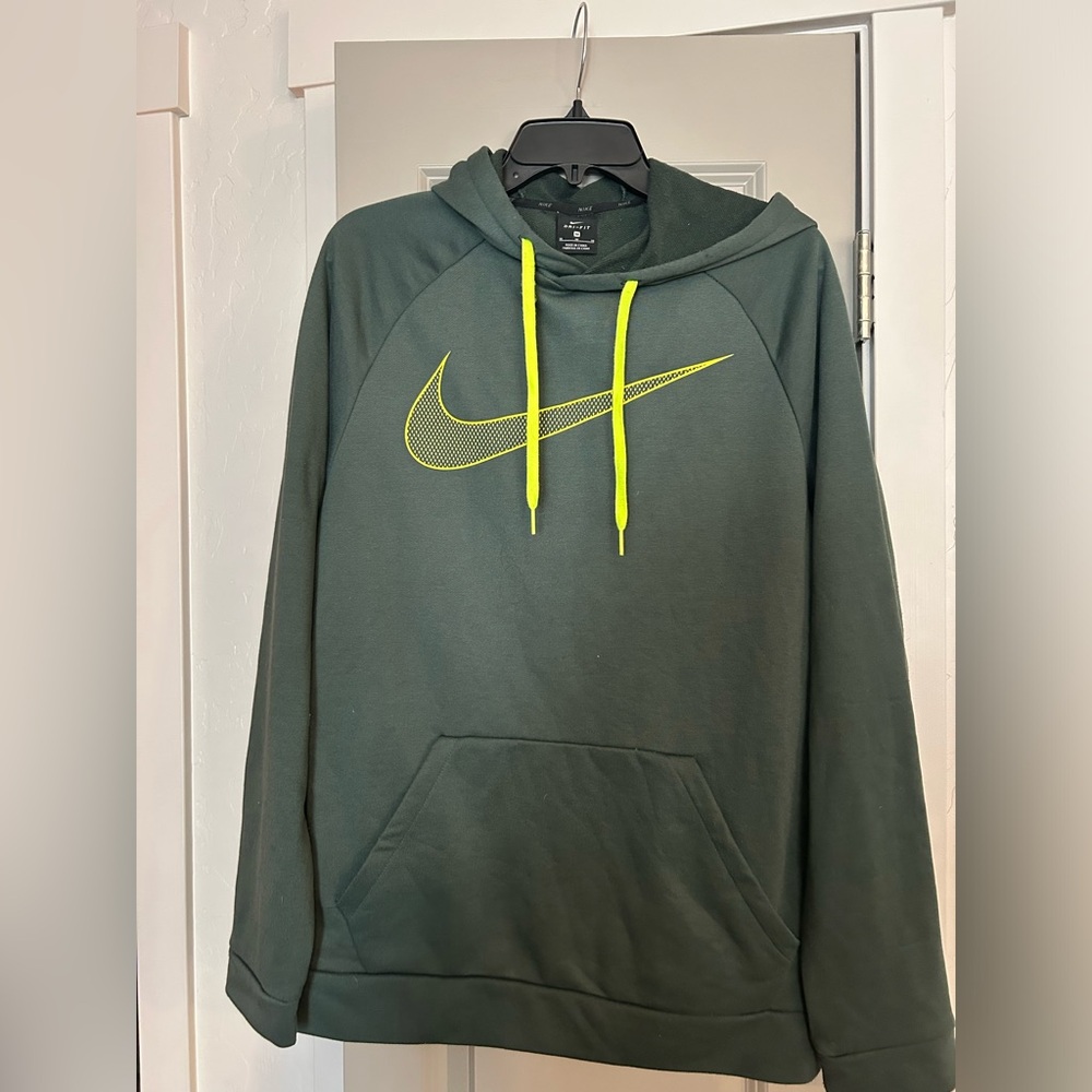 Nike Green Hoodie with Neon Volt Accents